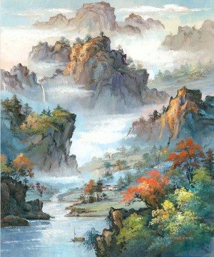 Chino Painting - Paisaje chino Cascada de las montañas Shanshui 0 955